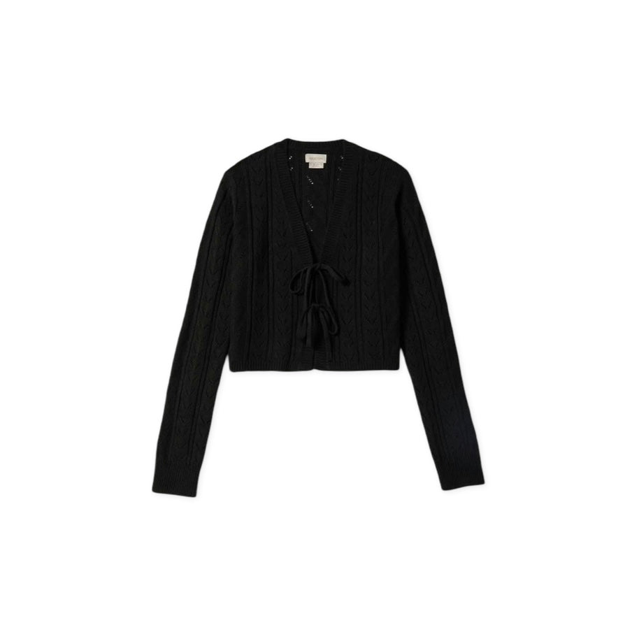 BRIXTON Cropped Pointelle Tie Cardigan