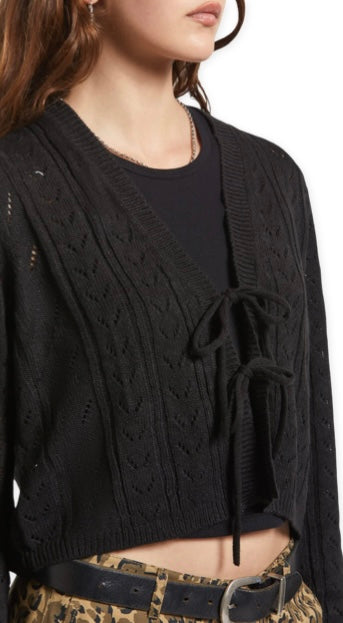 BRIXTON Cropped Pointelle Tie Cardigan